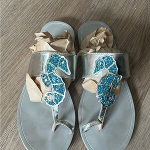 kate spade Silver Sandals with Blue glitter Seahorse Accents